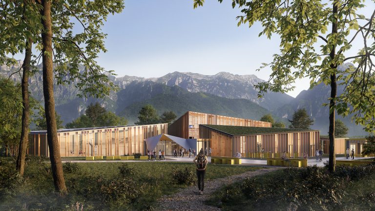Render istituto Superiore di Feltre – Vista esterna dell’ingresso