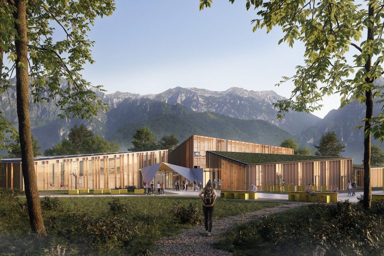 Render istituto Superiore di Feltre – Vista esterna dell’ingresso