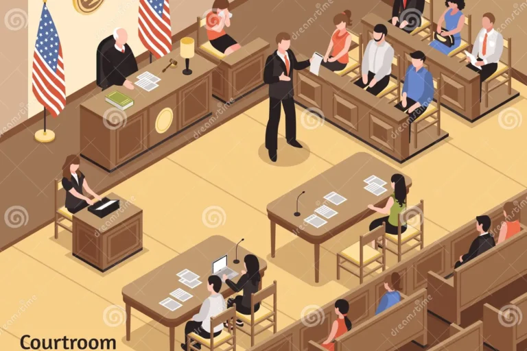 illustrazione-isometrica-dell-aula-di-tribunale-107074364
